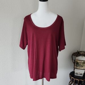 Nike Yoga Dri-FIT Short-Sleeve Metallic Trim Burgundy Top